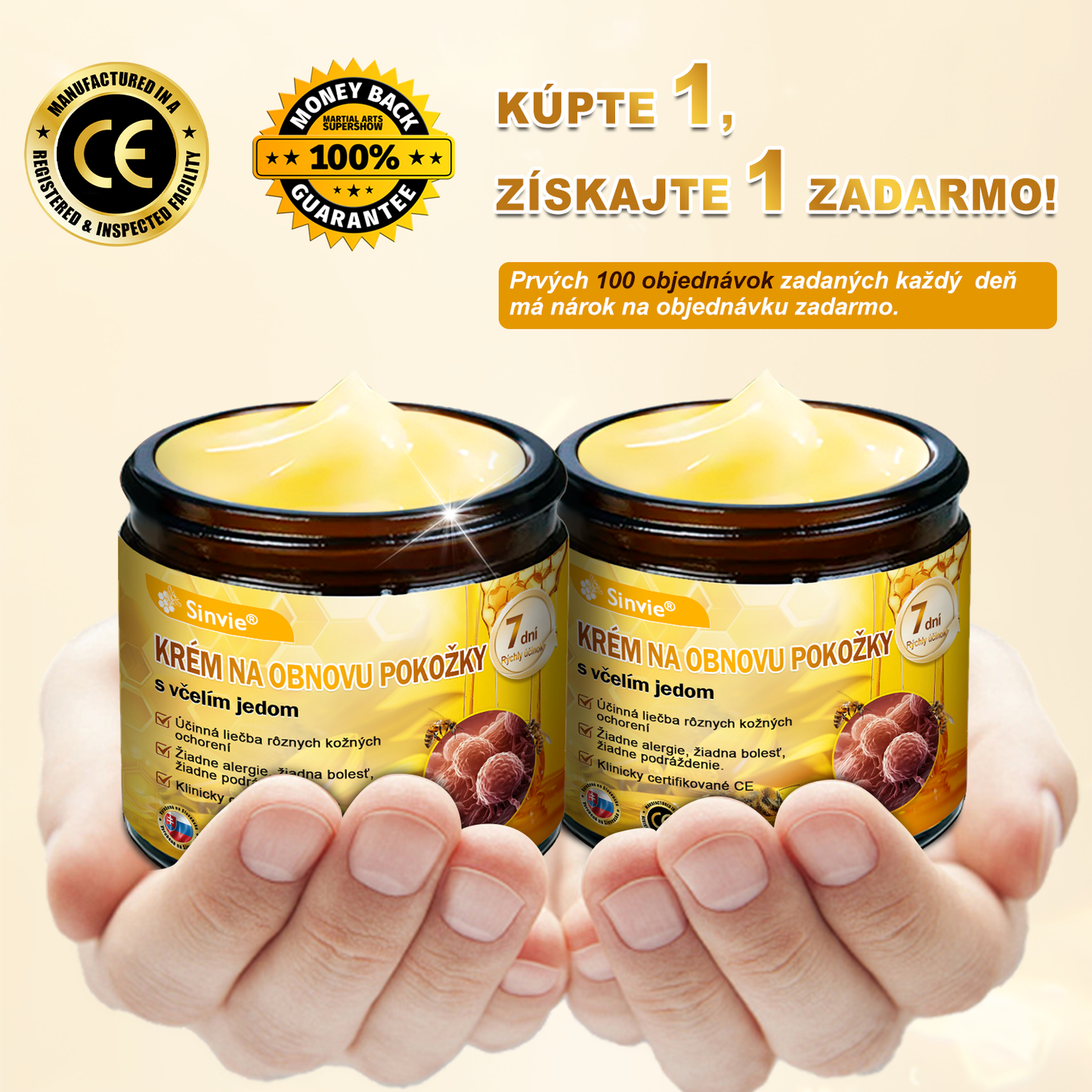 🐝 Sinvie® včelím jedom obnovu pokožky Krém (👨‍⚕‍CE schválené)👍✅
