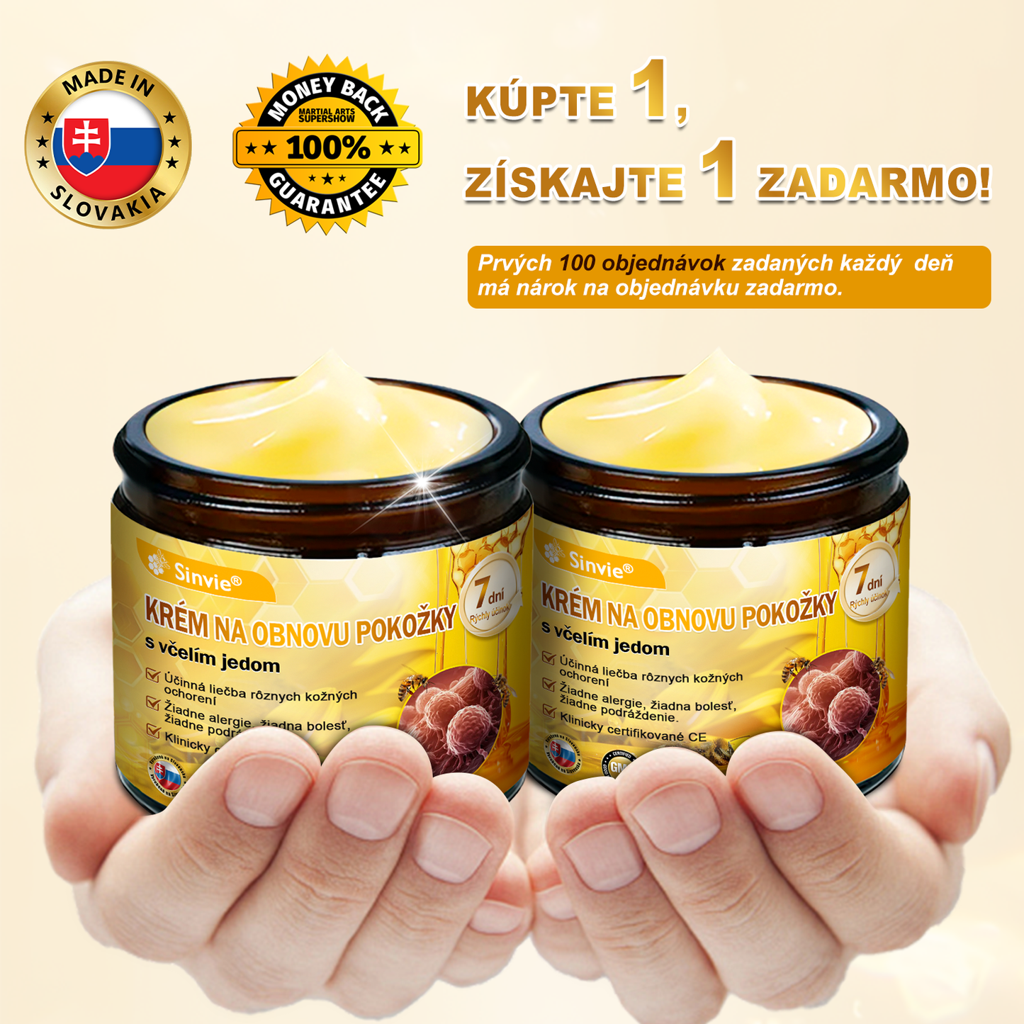 🐝 Sinvie® včelím jedom obnovu pokožky Krém (👨‍⚕‍Výroba v súlade s normami GMP)👍✅